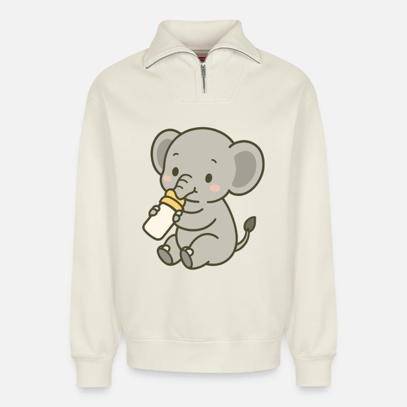Tiny Trunk Sip - Relaxed Unisex Organic Half Zip Sweatshirt – von SPREAD - Naturweiß