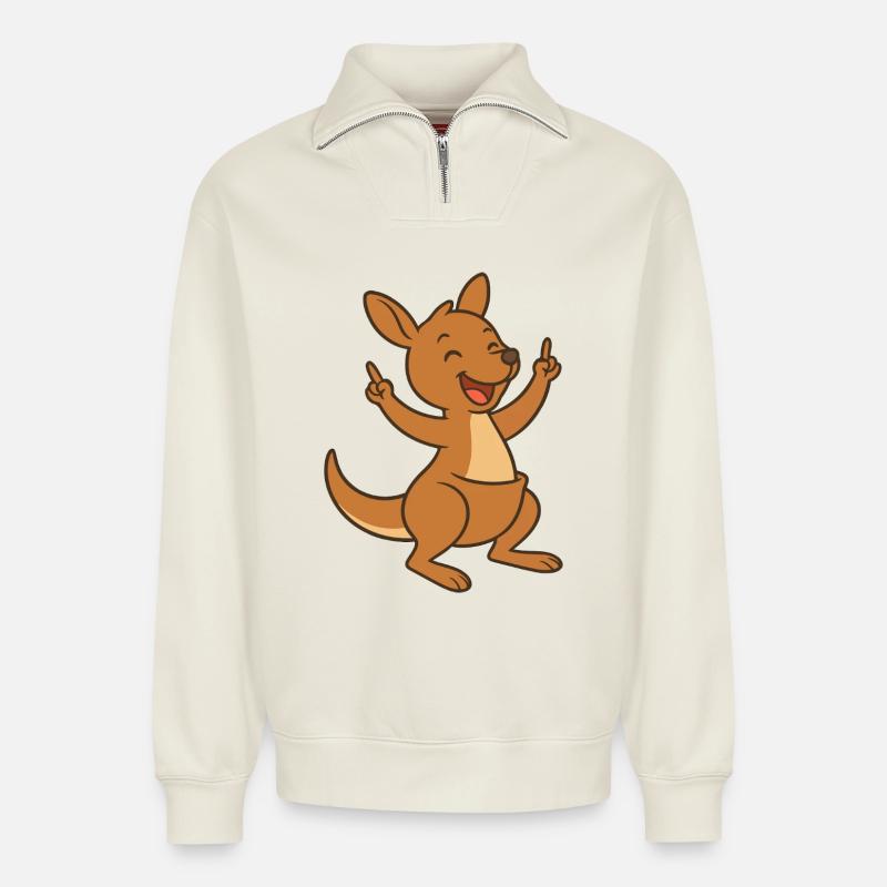 Happy Känguru - Relaxed Unisex Organic Half Zip Sweatshirt – von SPREAD - Naturweiß