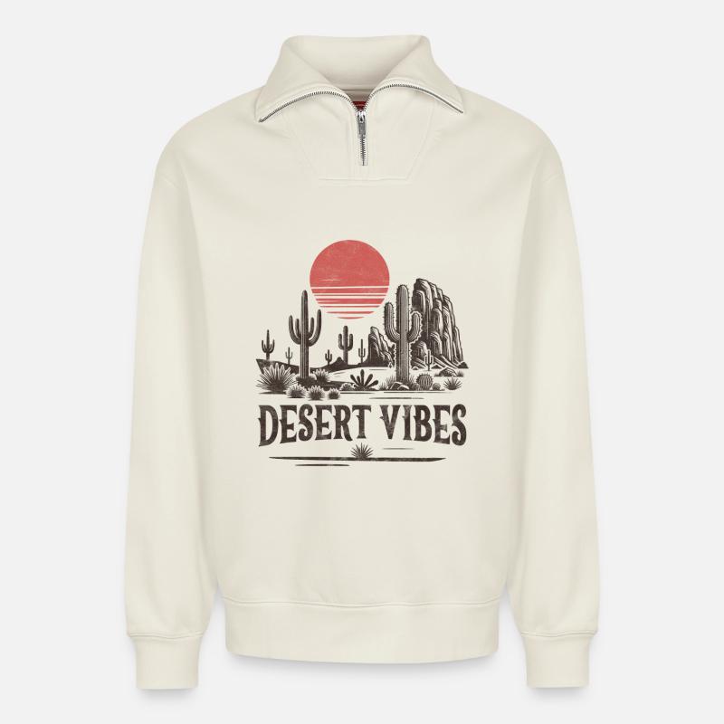 Desert Vibes - Relaxed Unisex Organic Half Zip Sweatshirt – by SPREAD - off white