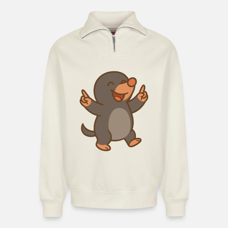 Dancing Mole - Relaxed Unisex Organic Half Zip Sweatshirt – by SPREAD - off white
