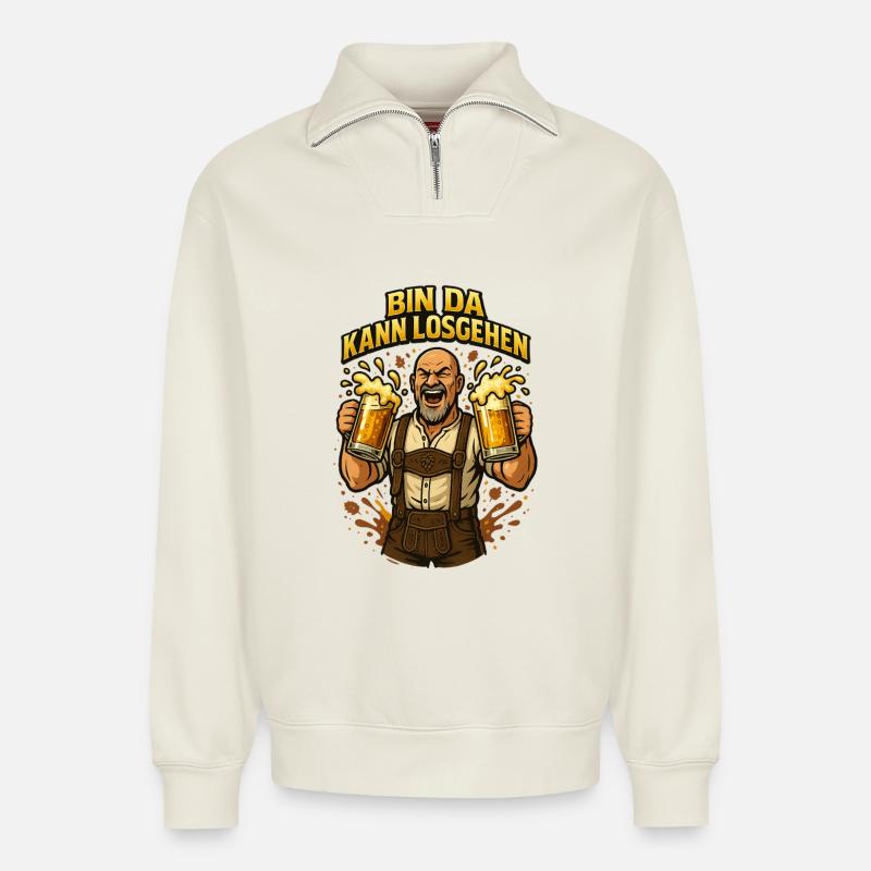 Bier Bierkrug Bierflasche Bierzelt Biergarten - Relaxed Unisex Organic Half Zip Sweatshirt – von SPREAD - Naturweiß