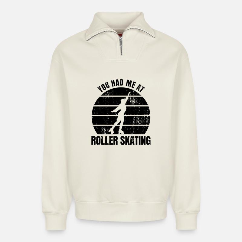 Roller Skater Saying - Relaxed Unisex Organic Half Zip Sweatshirt – by SPREAD - off white