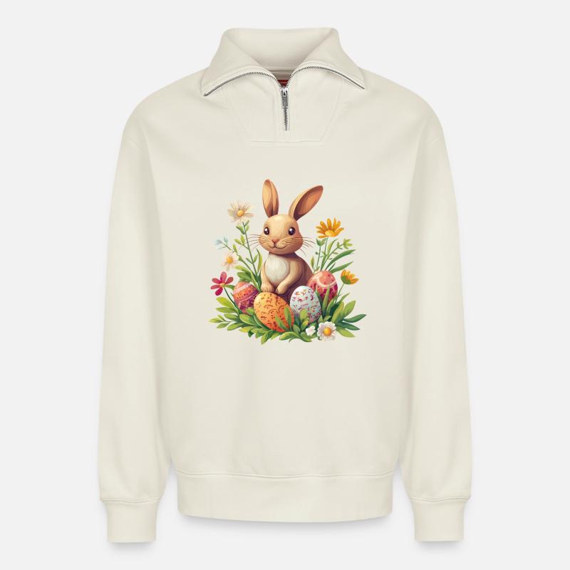 Osterhase - Relaxed Unisex Organic Half Zip Sweatshirt – von SPREAD - Naturweiß