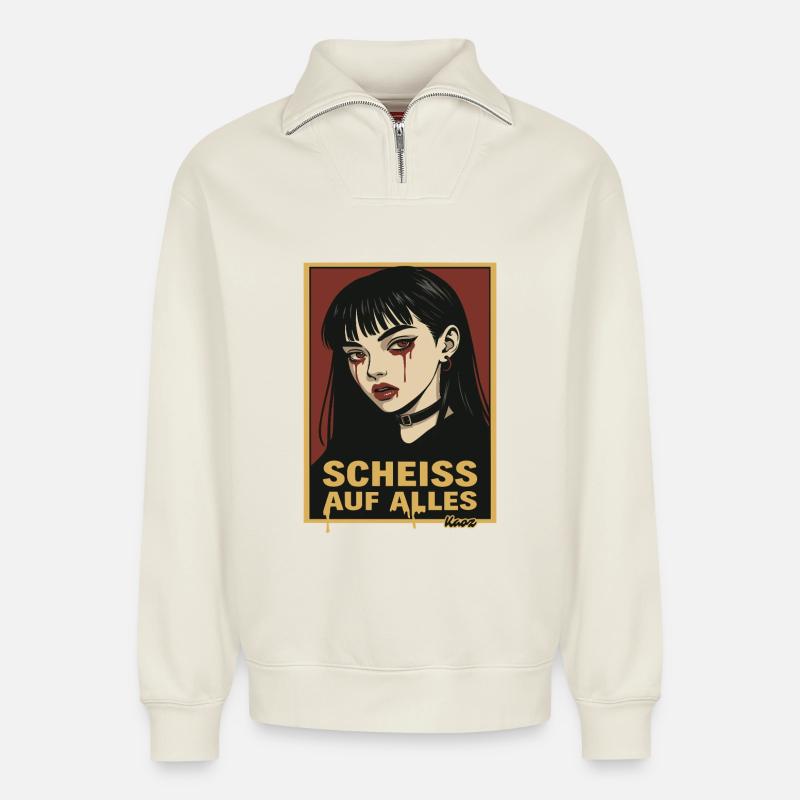 Fille gothique emo avec déclaration - Sweat unisexe décontracté en coton biologique à demi-zip – de SPREAD - blanc cassé