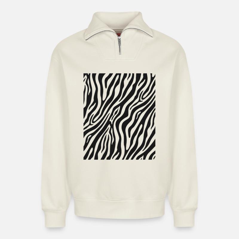 Zebra Muster - Relaxed Unisex Organic Half Zip Sweatshirt – von SPREAD - Naturweiß