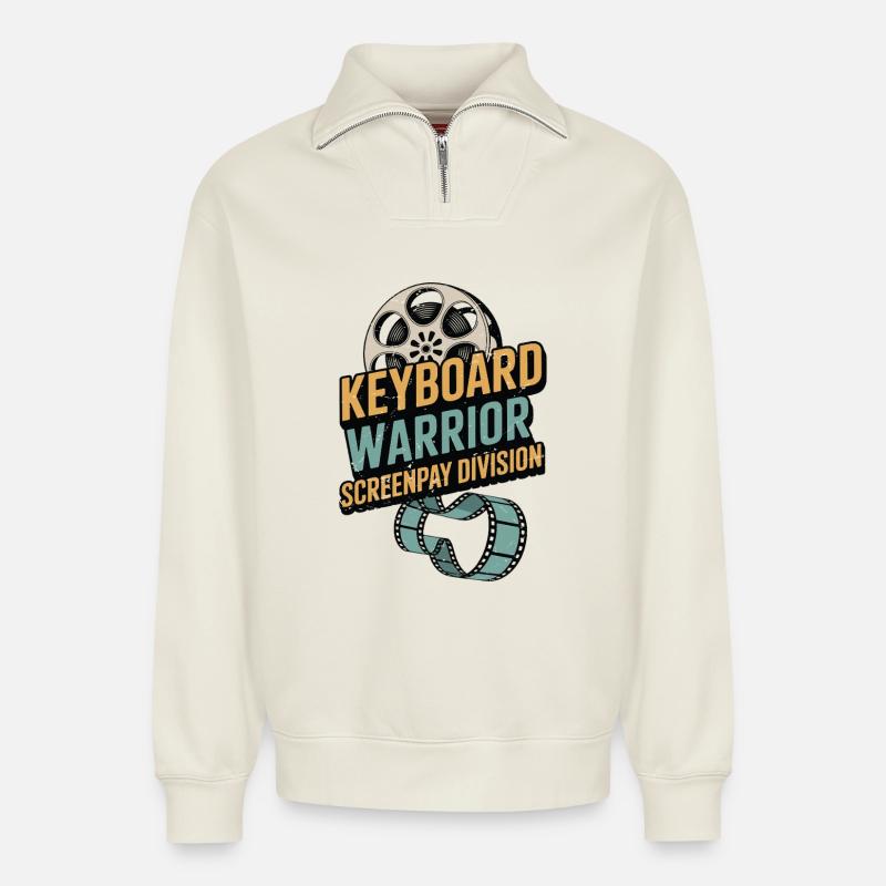 Screenwriter Keyboard Warrior Screenplay Writing - Relaxed Unisex Organic Half Zip Sweatshirt – von SPREAD - Naturweiß