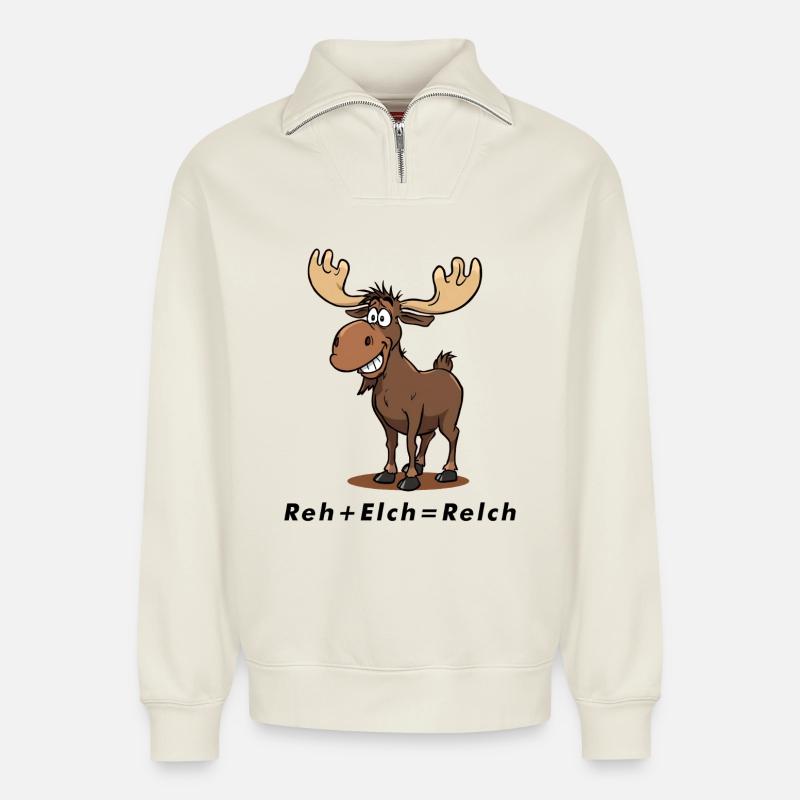 Reh + Elch = Relch - Relaxed Unisex Organic Half Zip Sweatshirt – von SPREAD - Naturweiß