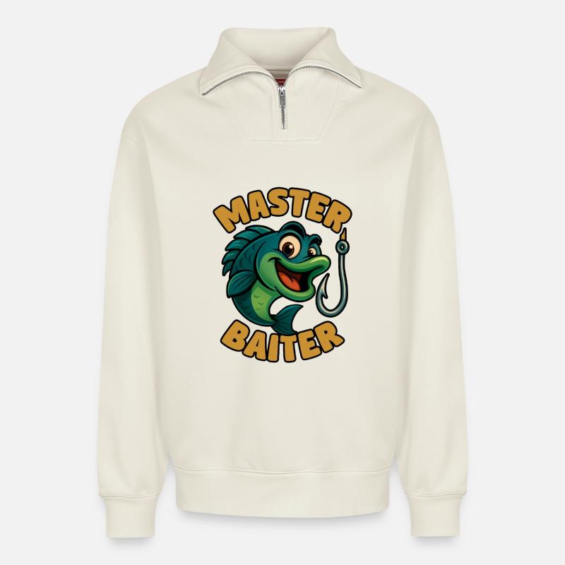 Master Baiter – witziges Angler-Wortspiel - Relaxed Unisex Organic Half Zip Sweatshirt – von SPREAD - Naturweiß