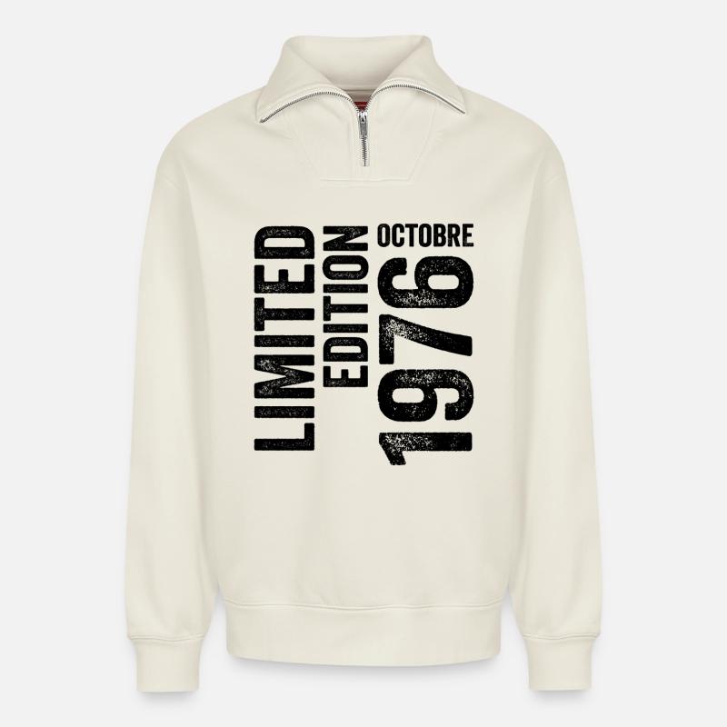 1976  - Relaxed Unisex Organic Half Zip Sweatshirt – von SPREAD - Naturweiß