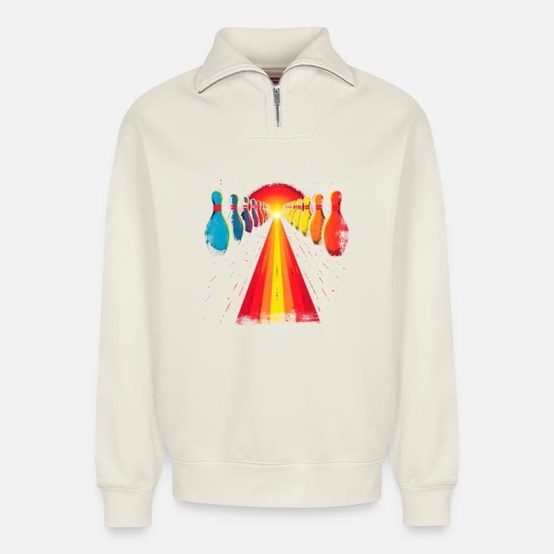 Bowlingbahn Design - Relaxed Unisex Organic Half Zip Sweatshirt – von SPREAD - Naturweiß