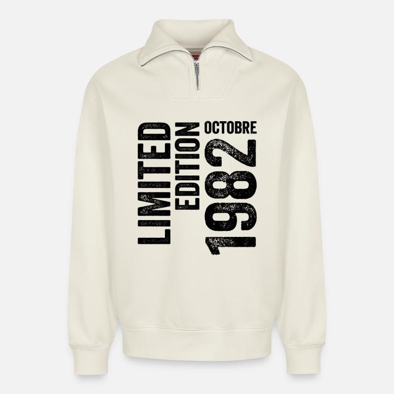1982 - Relaxed Unisex Organic Half Zip Sweatshirt – by SPREAD - off white