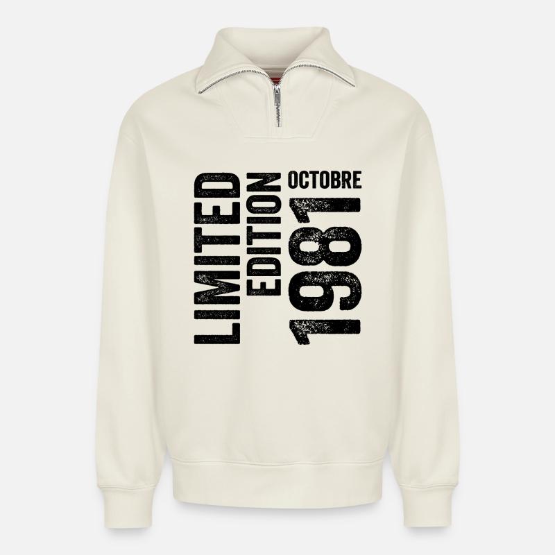 1981  - Relaxed Unisex Organic Half Zip Sweatshirt – von SPREAD - Naturweiß