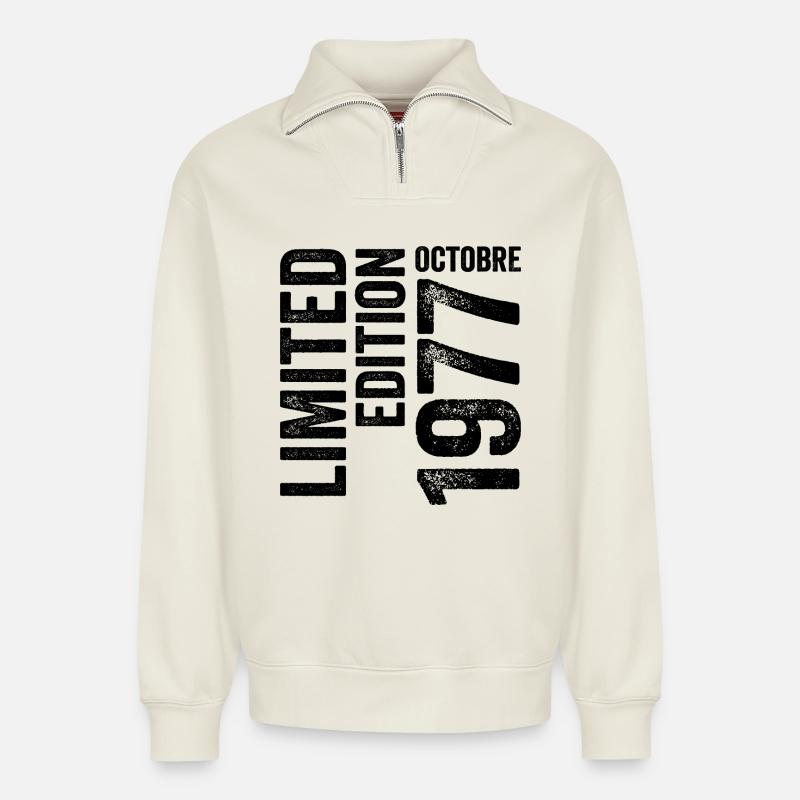 1977 - Sweat unisexe décontracté en coton biologique à demi-zip – de SPREAD - blanc cassé