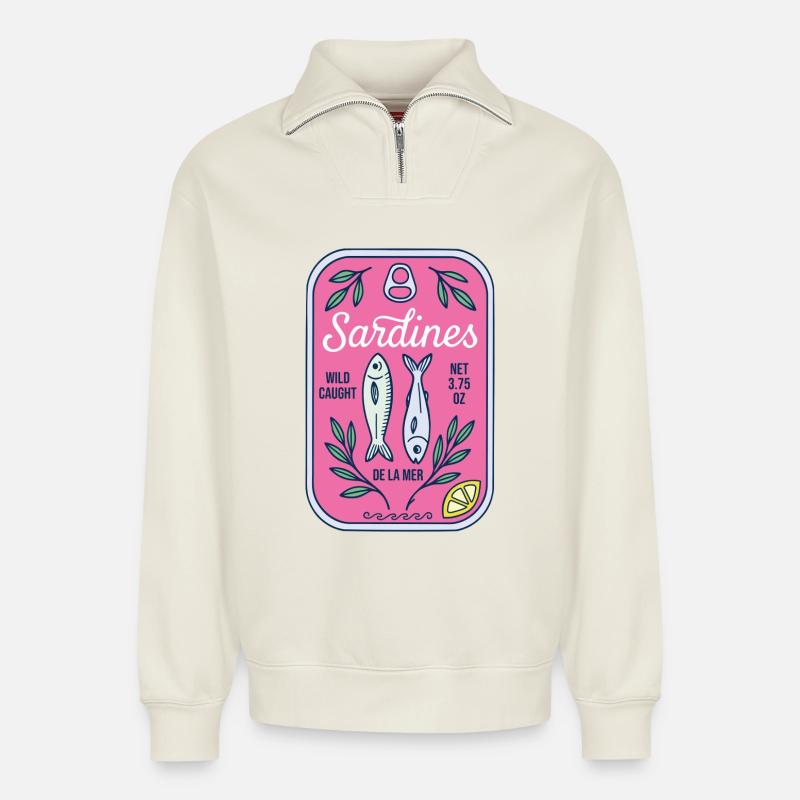 Sardinen - Relaxed Unisex Organic Half Zip Sweatshirt – von SPREAD - Naturweiß