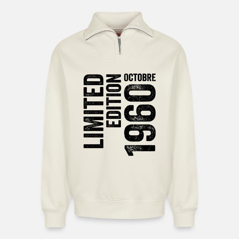 1960  - Relaxed Unisex Organic Half Zip Sweatshirt – von SPREAD - Naturweiß