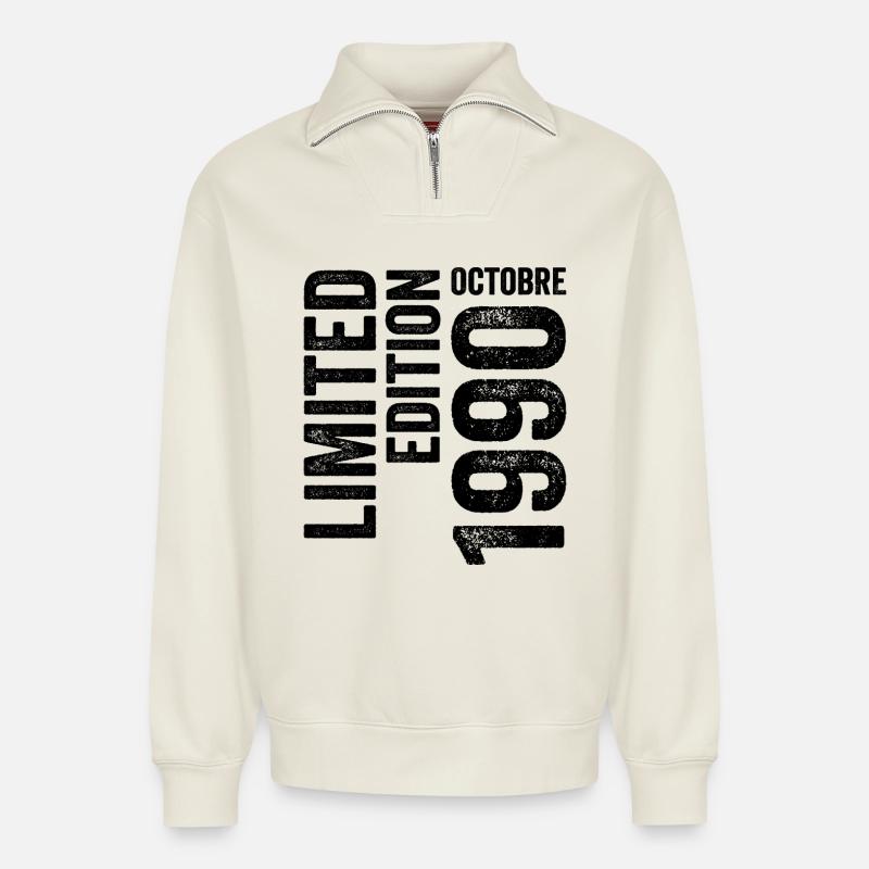 1990 - Sweat unisexe décontracté en coton biologique à demi-zip – de SPREAD - blanc cassé