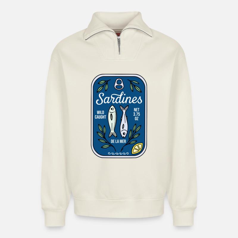 Sardinen - Relaxed Unisex Organic Half Zip Sweatshirt – von SPREAD - Naturweiß