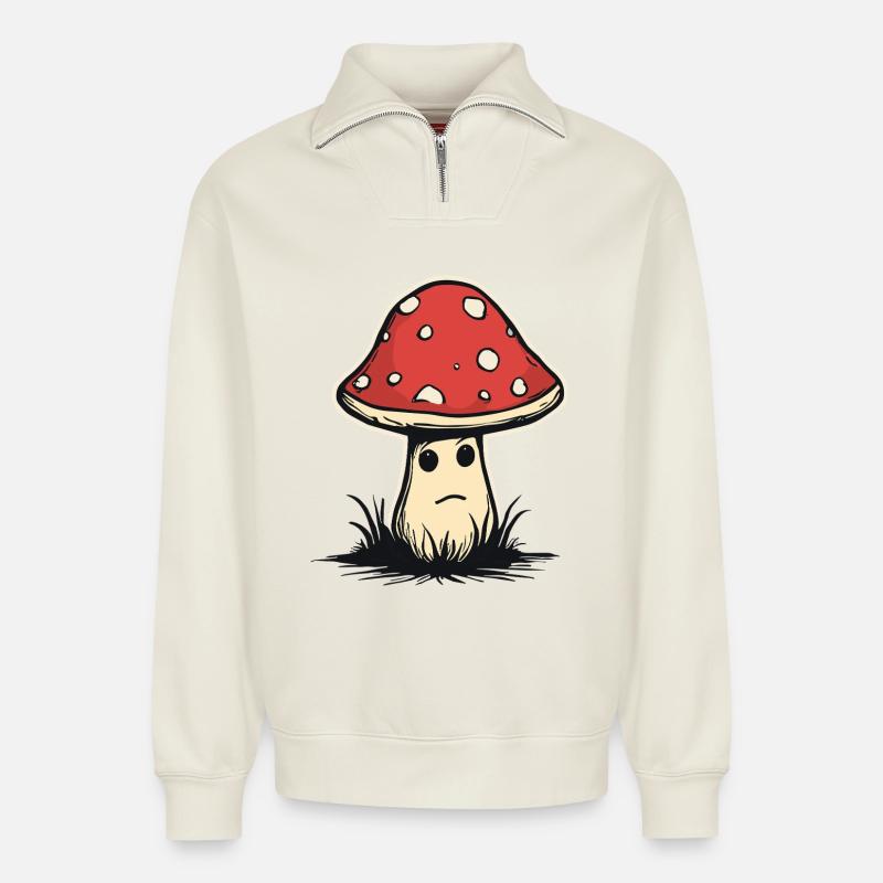 Sweet toadstool - Relaxed Unisex Organic Half Zip Sweatshirt – by SPREAD - off white