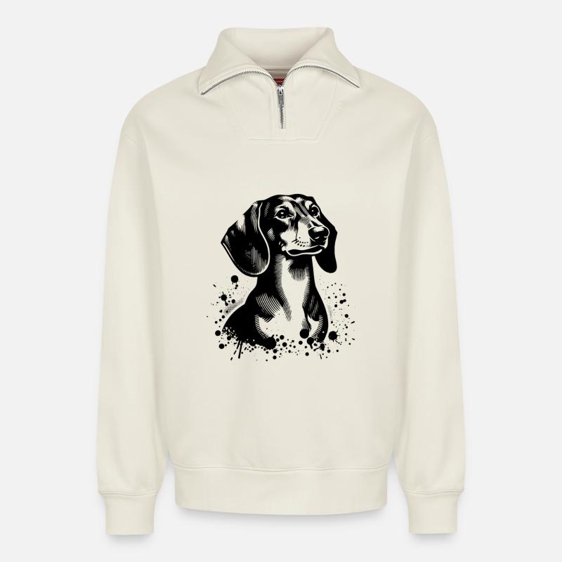 Dackel - Relaxed Unisex Organic Half Zip Sweatshirt – von SPREAD - Naturweiß