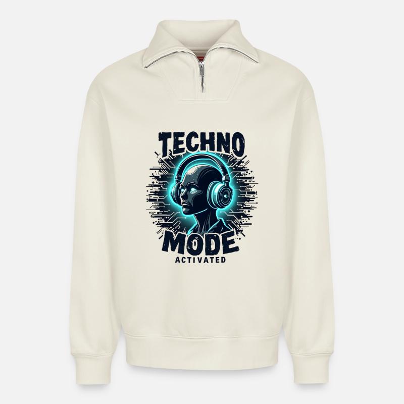 Techno Mode Activated – Rave Musik - Relaxed Unisex Organic Half Zip Sweatshirt – von SPREAD - Naturweiß