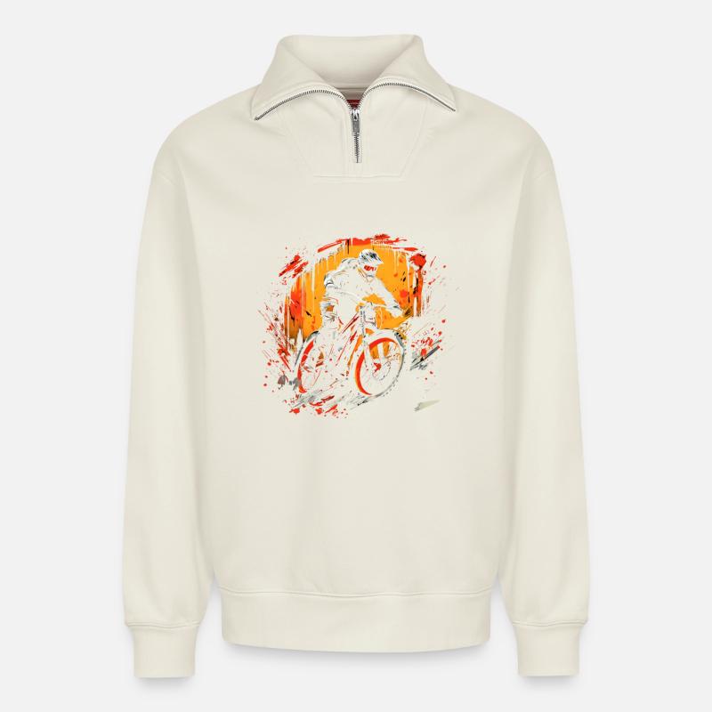 Mountainbiking Illustration - Relaxed Unisex Organic Half Zip Sweatshirt – von SPREAD - Naturweiß