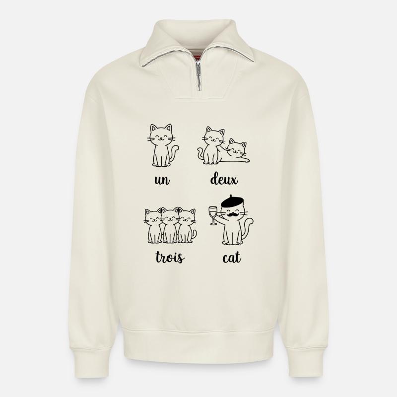Cat Group Pun Pattern - Relaxed Unisex Organic Half Zip Sweatshirt – by SPREAD - off white