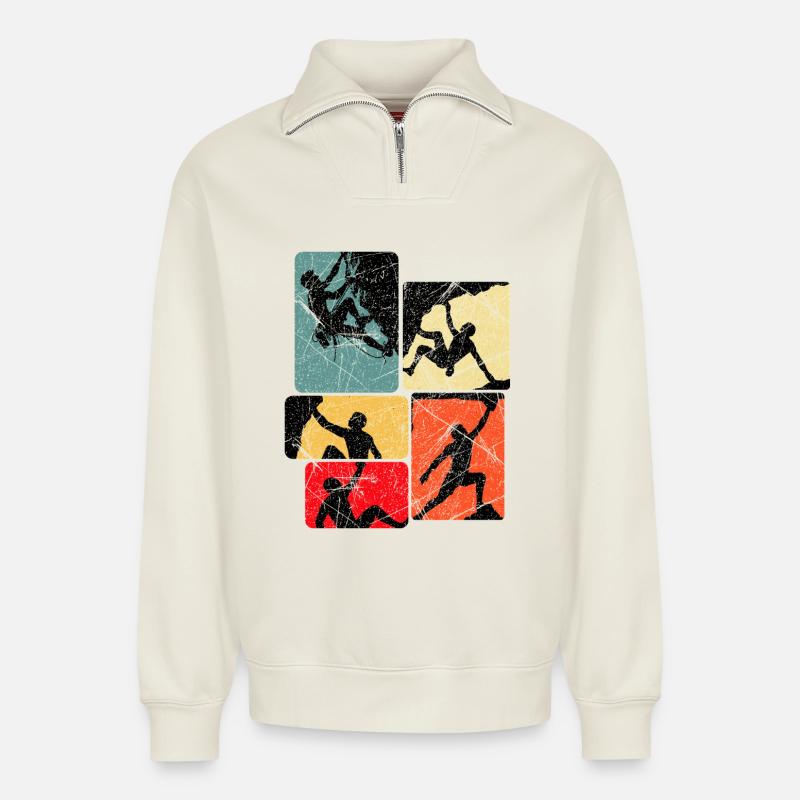 Klettern Bouldern Bergsteiger Kletterer Boulder - Relaxed Unisex Organic Half Zip Sweatshirt – von SPREAD - Naturweiß