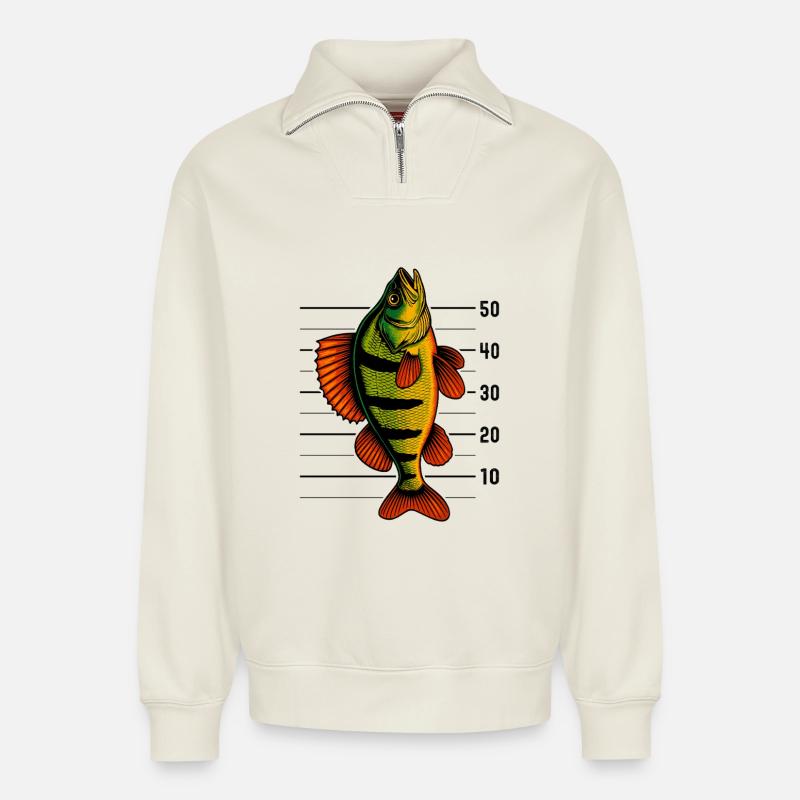 Barsch Flussbarsch Barschangeln Barsche Barsch - Relaxed Unisex Organic Half Zip Sweatshirt – von SPREAD - Naturweiß