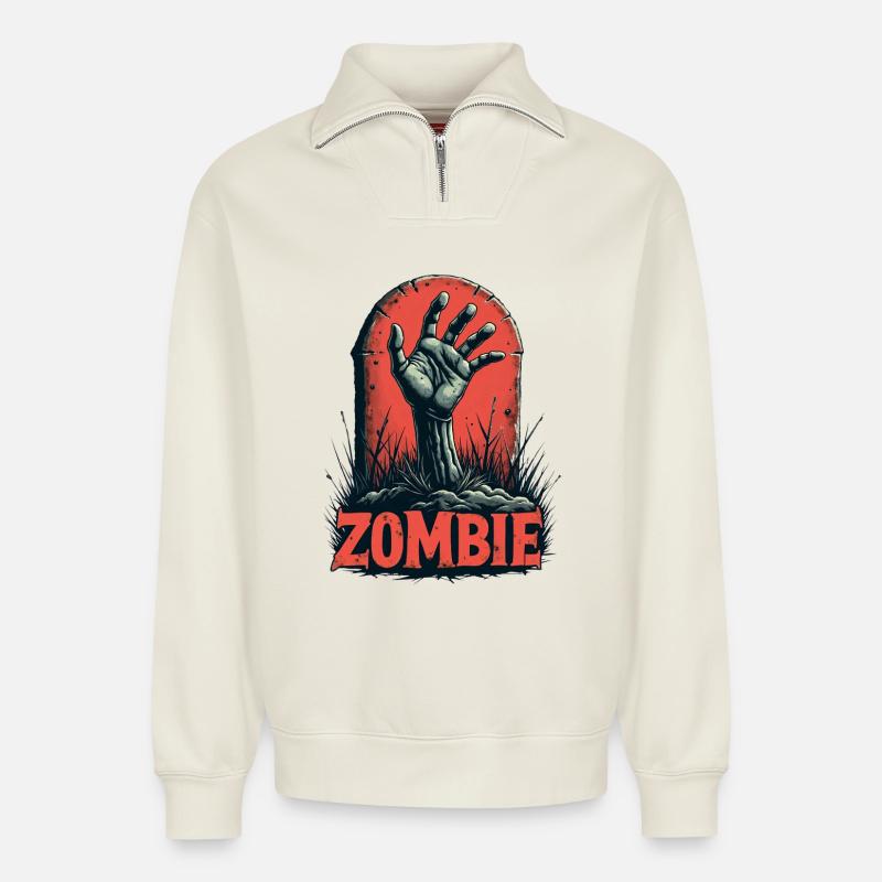 Apokalypse Zombie Hand - Relaxed Unisex Organic Half Zip Sweatshirt – von SPREAD - Naturweiß