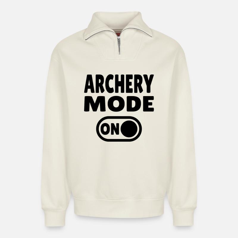 Archery Mode ON - Relaxed Unisex Organic Half Zip Sweatshirt – von SPREAD - Naturweiß