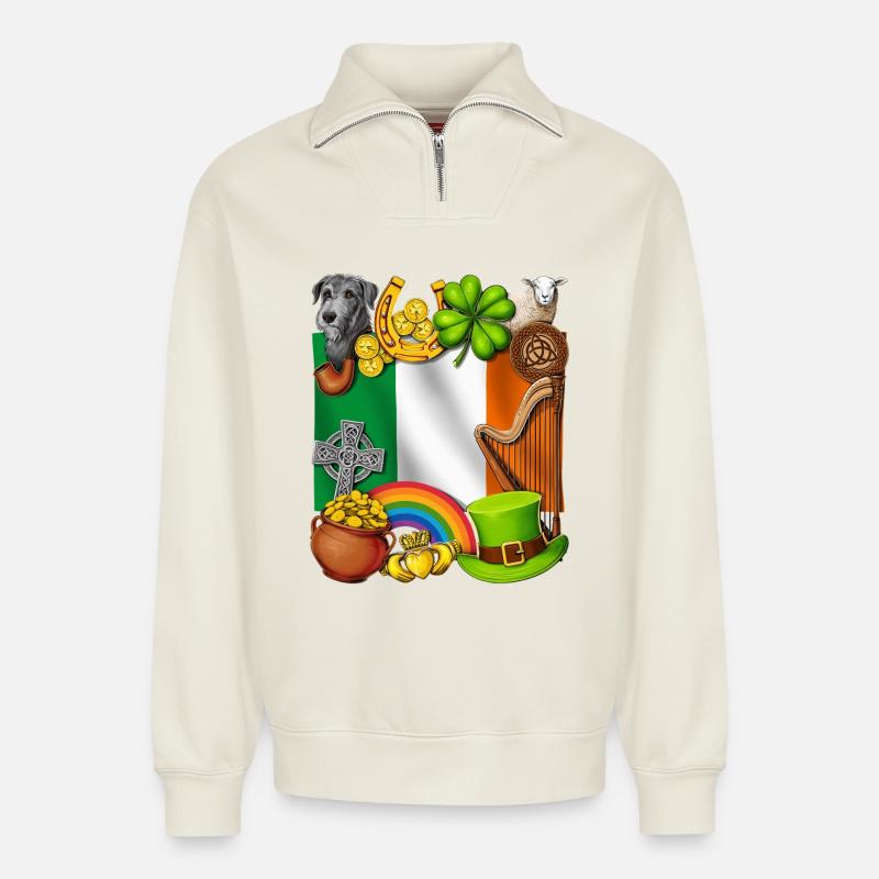 Irisches Erbe - Relaxed Unisex Organic Half Zip Sweatshirt – von SPREAD - Naturweiß