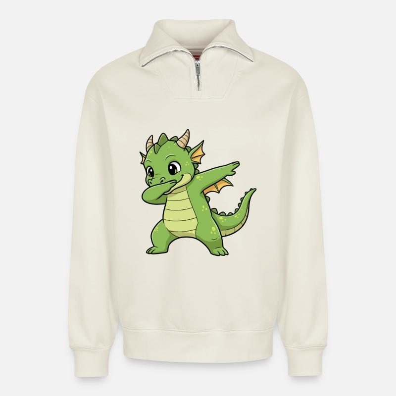 Lustiger Drache Dab Cartoon Design - Relaxed Unisex Organic Half Zip Sweatshirt – von SPREAD - Naturweiß
