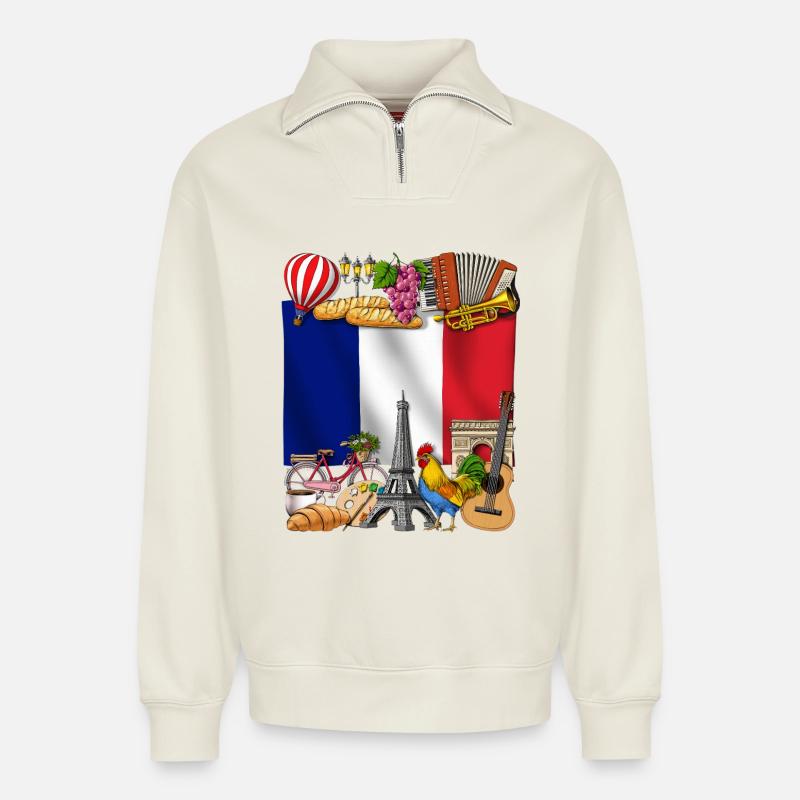Frankreich - Relaxed Unisex Organic Half Zip Sweatshirt – von SPREAD - Naturweiß