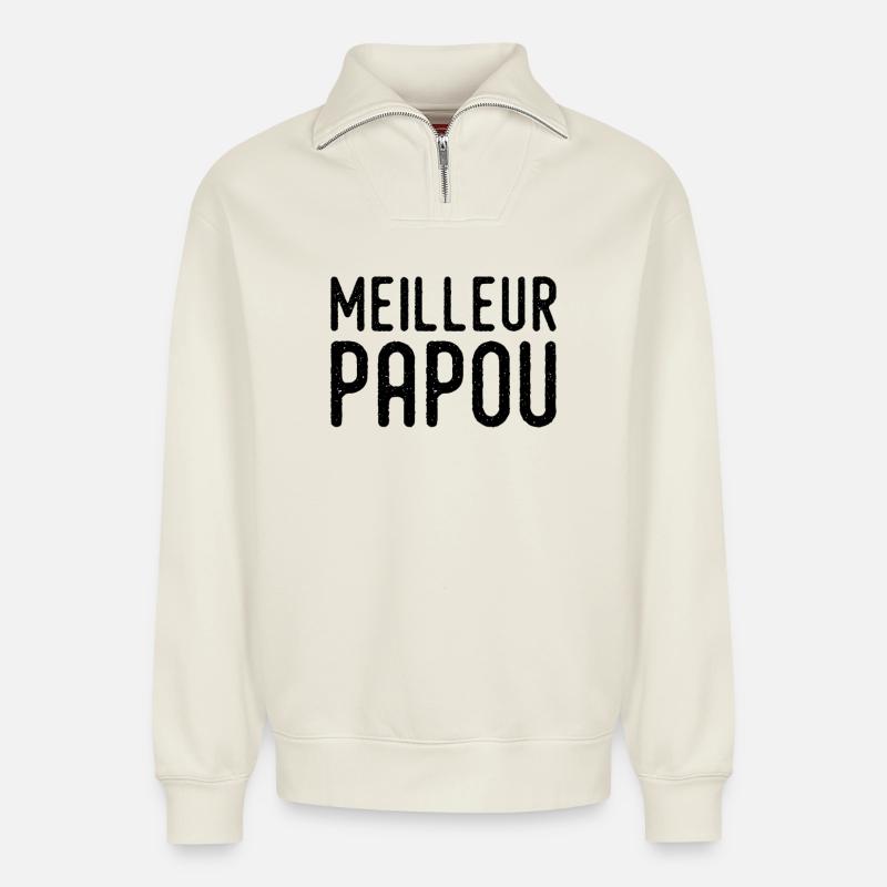 Beste/r/s Papua - Relaxed Unisex Organic Half Zip Sweatshirt – von SPREAD - Naturweiß