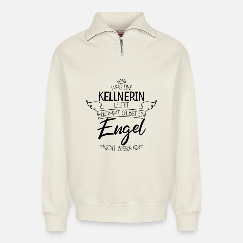 Beste Kellnerin - Relaxed Unisex Organic Half Zip Sweatshirt – von SPREAD - Naturweiß