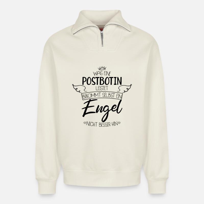Beste Postbotin  - Relaxed Unisex Organic Half Zip Sweatshirt – von SPREAD - Naturweiß
