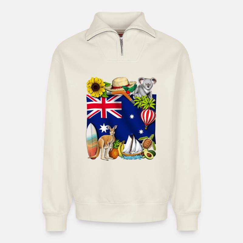 Australien - Relaxed Unisex Organic Half Zip Sweatshirt – von SPREAD - Naturweiß