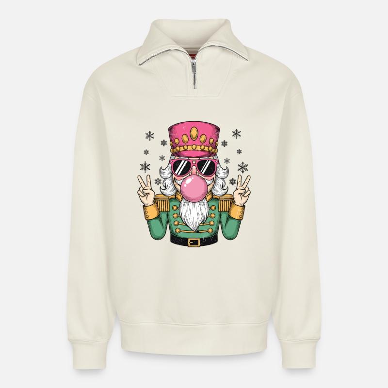 Nutcracker blows chewing gum - Relaxed Unisex Organic Half Zip Sweatshirt – by SPREAD - off white