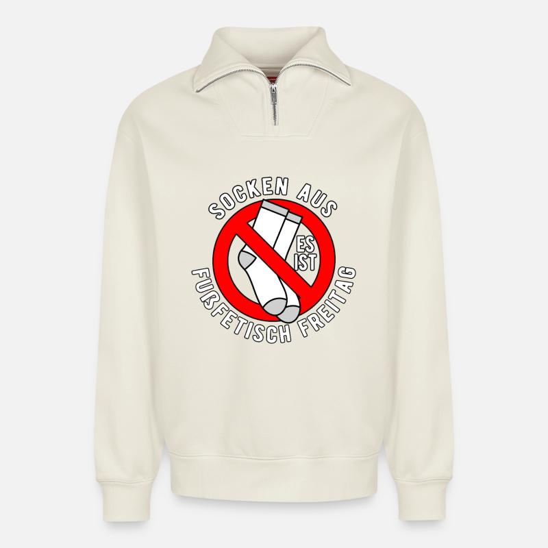 No socks allowed shield feet - Relaxed Unisex Organic Half Zip Sweatshirt – by SPREAD - off white