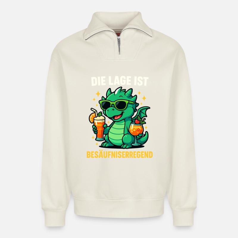 Die Lage Ist Besäufniserregend - Relaxed Unisex Organic Half Zip Sweatshirt – von SPREAD - Naturweiß