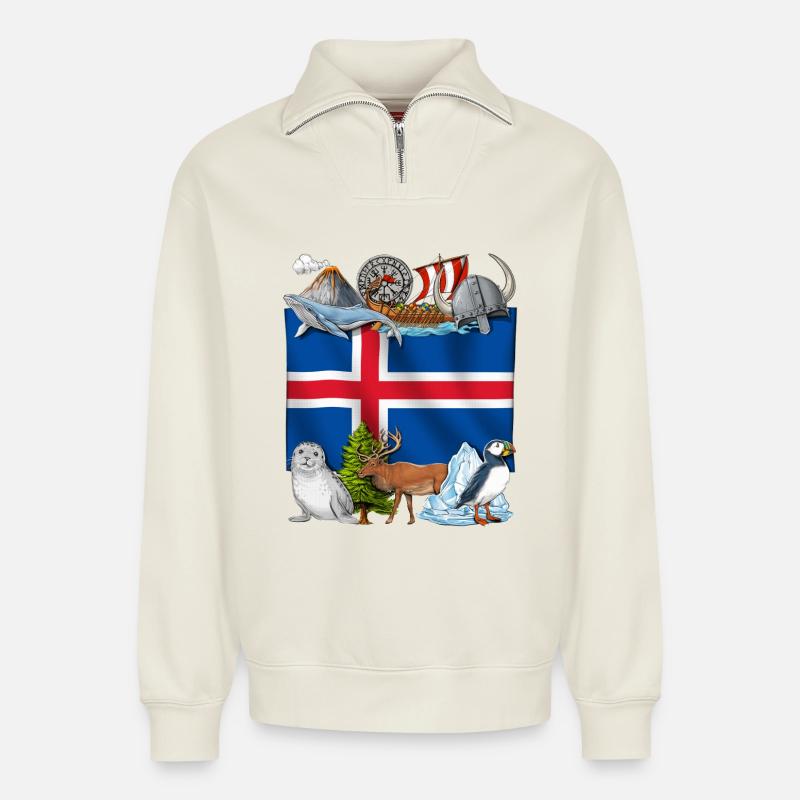 Island Pride - Relaxed Unisex Organic Half Zip Sweatshirt – von SPREAD - Naturweiß