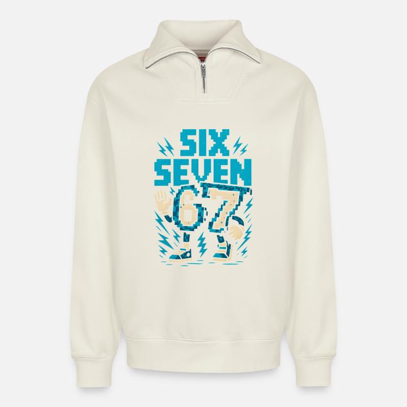 67 Pixel Blitz Retro - Relaxed Unisex Organic Half Zip Sweatshirt – von SPREAD - Naturweiß
