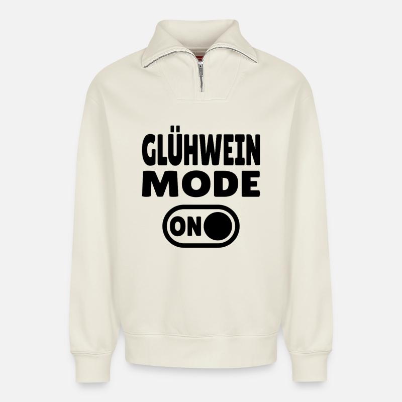 Glühwein Mode ON - Relaxed Unisex Organic Half Zip Sweatshirt – von SPREAD - Naturweiß
