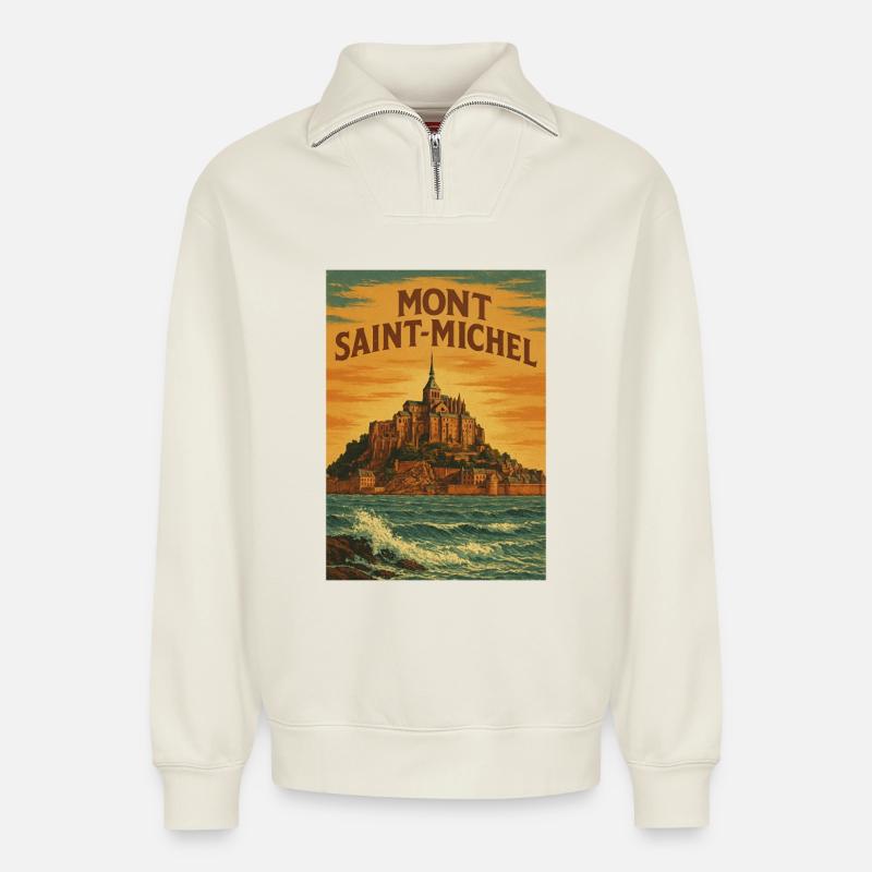 Mont Saint-Michel - Relaxed Unisex Organic Half Zip Sweatshirt – von SPREAD - Naturweiß
