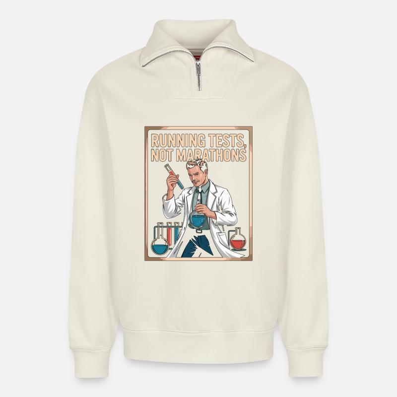 Lab Technician Running Tests Medical Technologist - Relaxed Unisex Organic Half Zip Sweatshirt – von SPREAD - Naturweiß