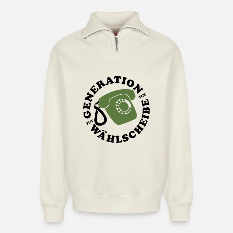 Génération Téléphone Fixe - Sweat unisexe décontracté en coton biologique à demi-zip – de SPREAD - blanc cassé