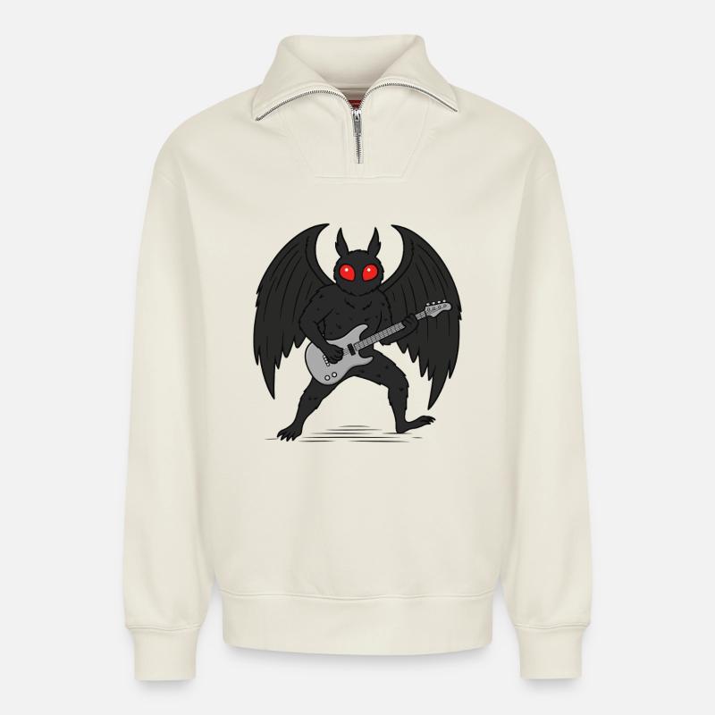 Mothman Rock Guitar Cryptid - Relaxed Unisex Organic Half Zip Sweatshirt – von SPREAD - Naturweiß