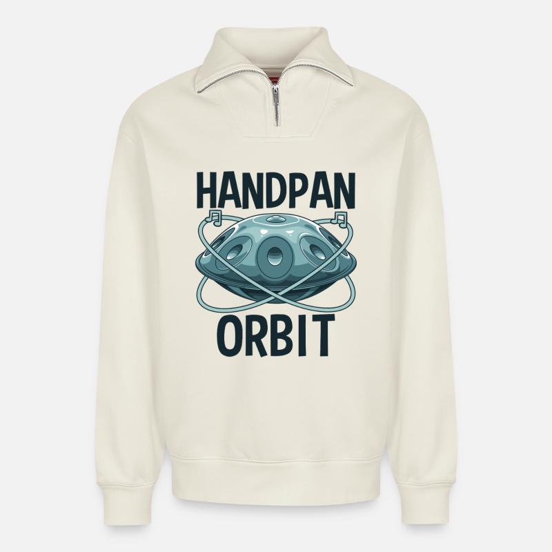 Orbite Handpan - Sweat unisexe décontracté en coton biologique à demi-zip – de SPREAD - blanc cassé
