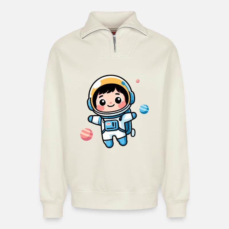 Kleiner Astronaut - Relaxed Unisex Organic Half Zip Sweatshirt – von SPREAD - Naturweiß