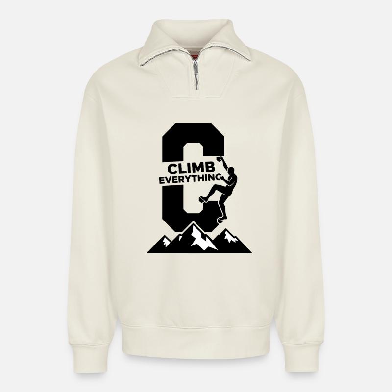 Climb Everything Kletterabenteuer - Relaxed Unisex Organic Half Zip Sweatshirt – von SPREAD - Naturweiß